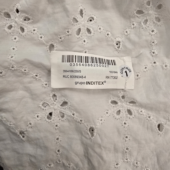 Zara Eyelet Babydoll Tie Front Top White Size S - Picture 6 of 7